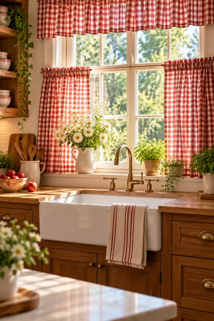 Cozy kitchen window with a beige Roman shade in soft folds.