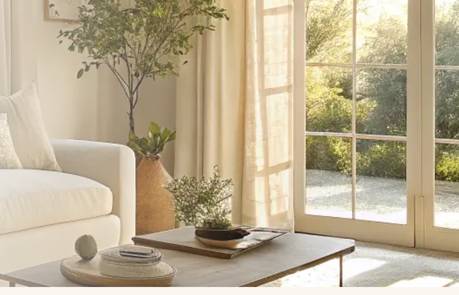 Bright white sofa living room with French doors