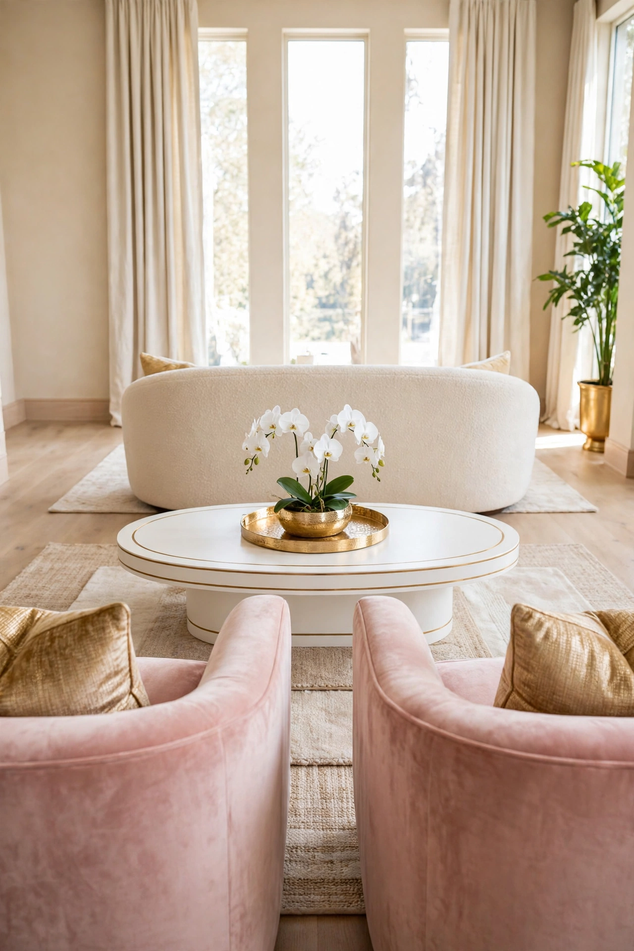 Full warm luxury living room seen from the opposite side